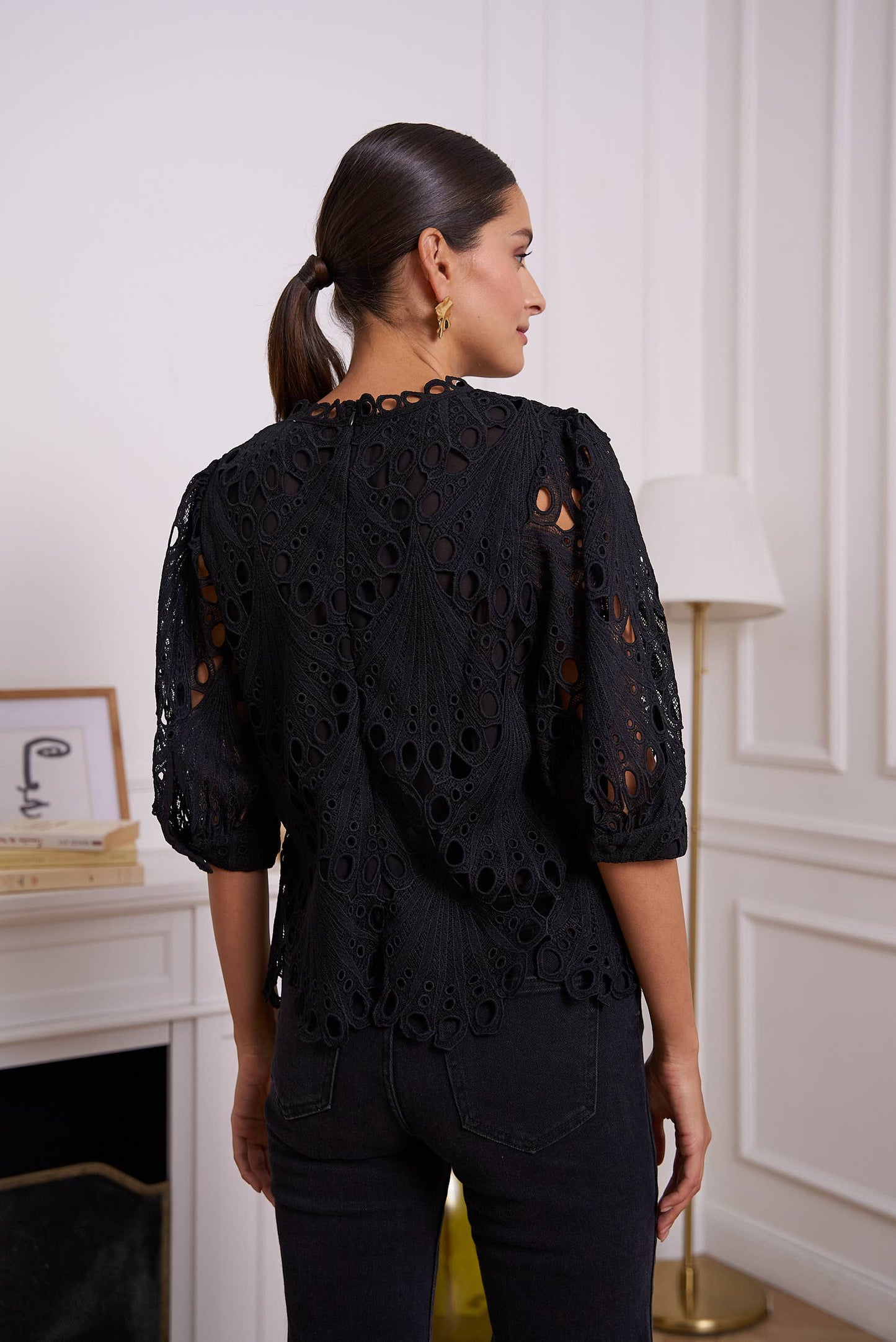 Daisy Guipure Lace Top in Black