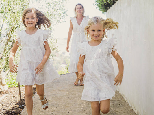 Sophie Girls Tassel Dress in Ivory Eyelet