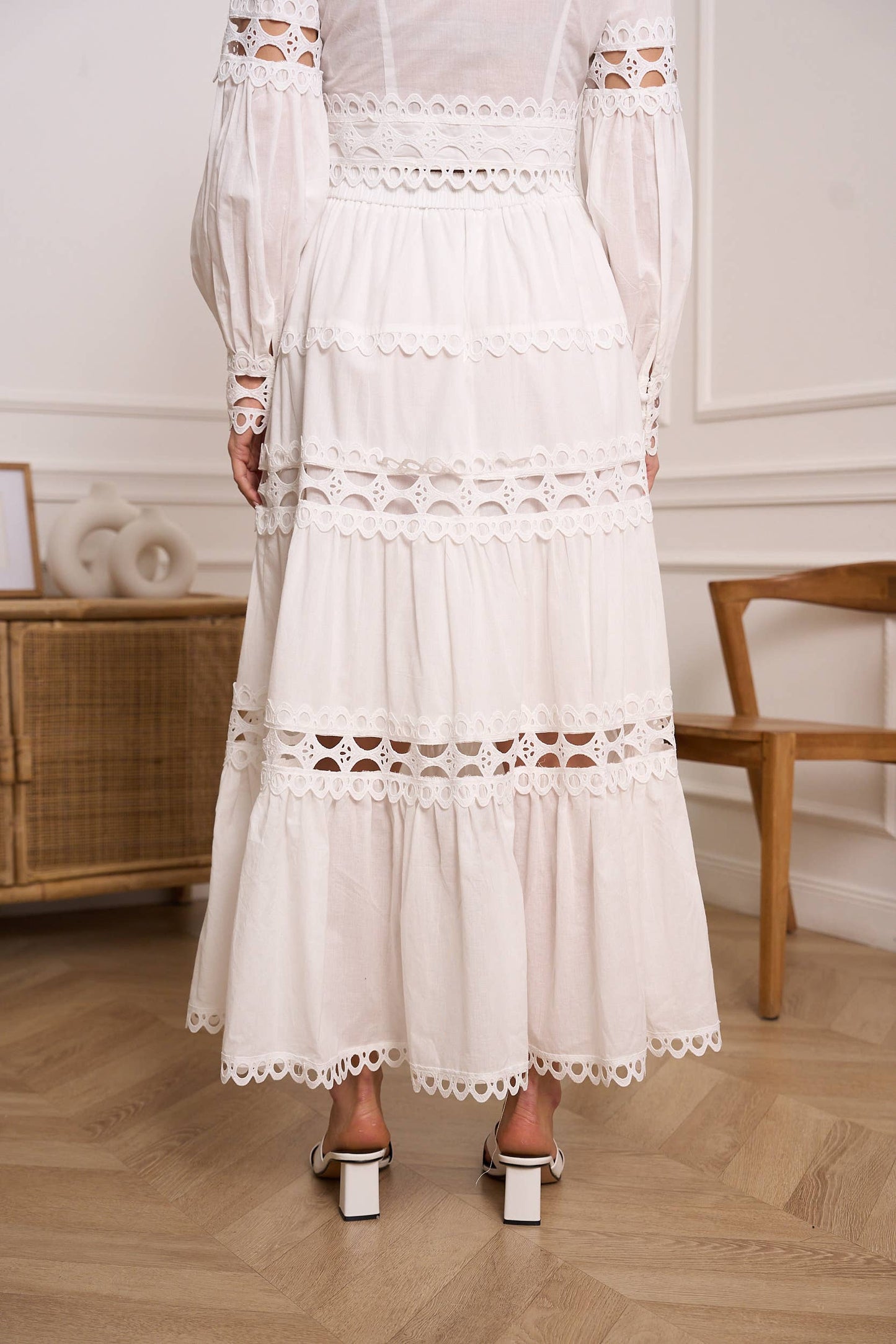 Skirt Ellie in Openwork Cotton in White