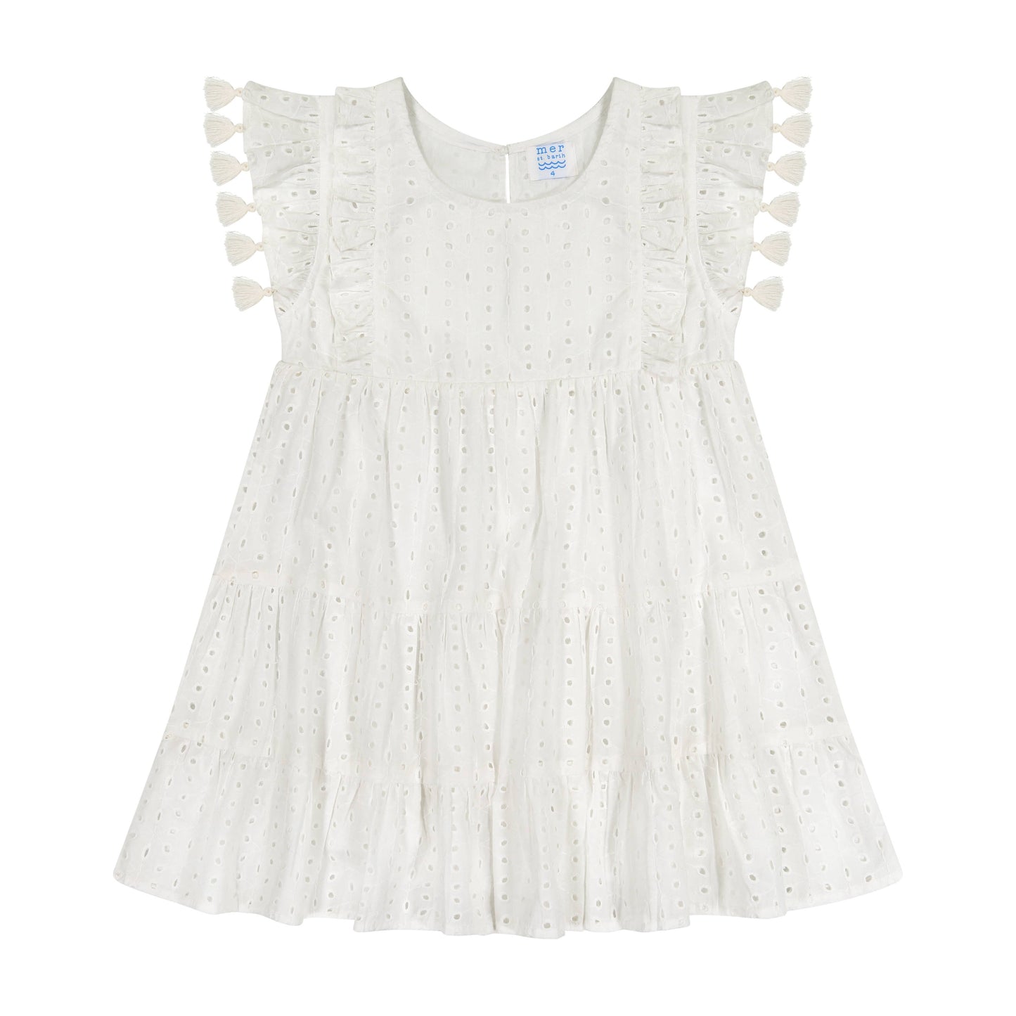 Sophie Girls Tassel Dress in Ivory Eyelet