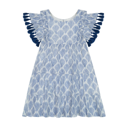 Sophie Girl's Tassel Dress in Navy Feather