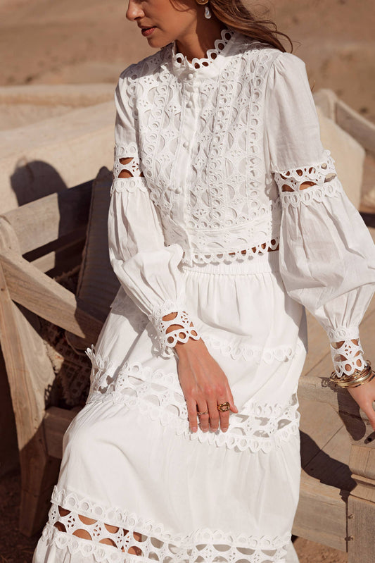 Shirt Cropped Openwork Cotton Ellie in White