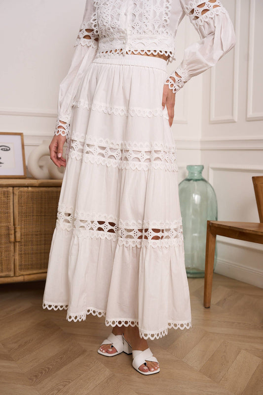 Skirt Ellie in Openwork Cotton in White