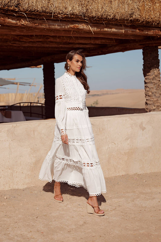 Skirt Ellie in Openwork Cotton in White