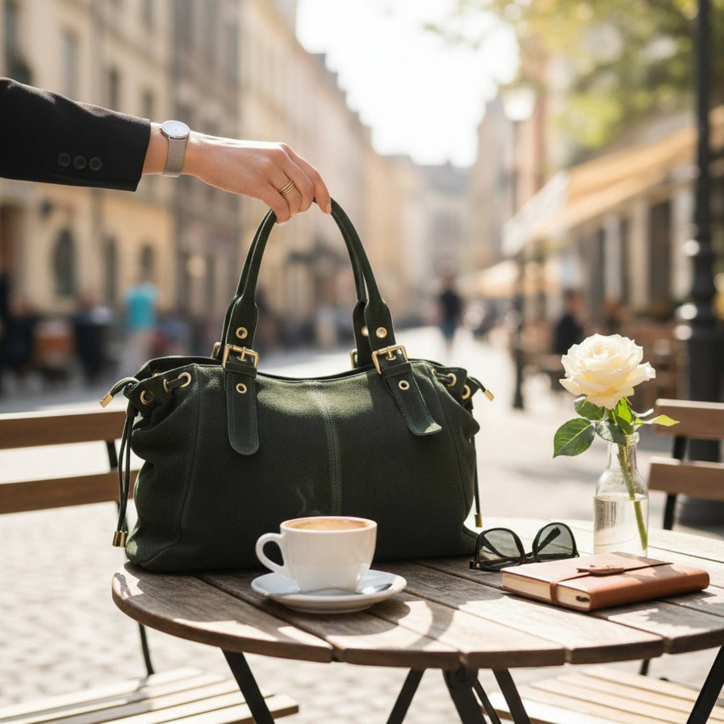 Giselle Bag in Italian Suede Leather in Khaki