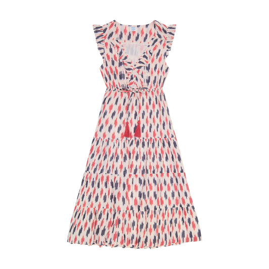 Giselle Maxi Dress in Cream with Red and Navy Ikat