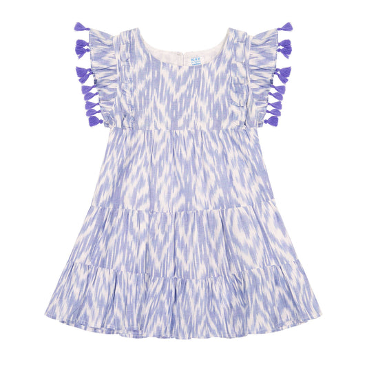 Sophie Girl's Tassel Dress in Blue Ikat