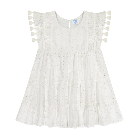 Sophie Girls Tassel Dress in Ivory Eyelet