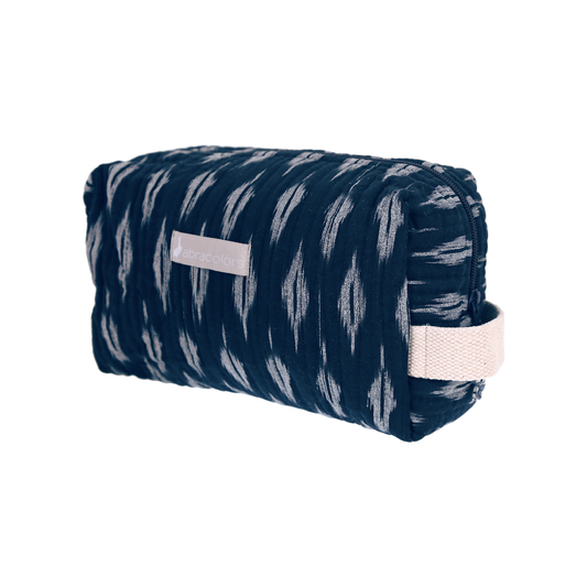 Toiletry Bag in Navy Blue Ikat