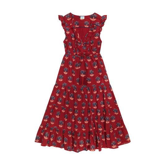 Giselle Maxi Dress Bordeaux Block Print